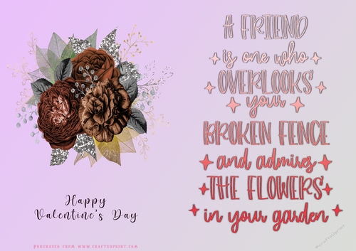 No Cut Just Print Valentines Day Card - A Friend Over the Fence - Flowers