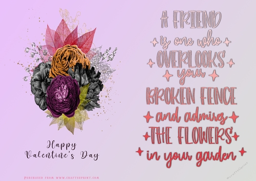 No Cut Just Print Valentines Day Card - A Friend Over the Fence - Flowers