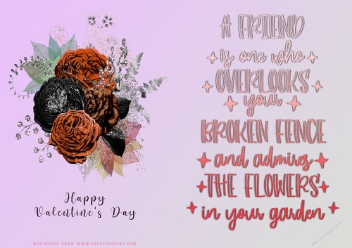 No Cut Just Print Valentines Day Card - A Friend Over the Fence - Flowers