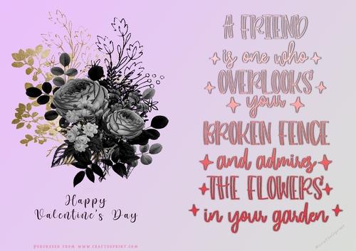 No Cut Just Print Valentines Day Card - A Friend Over the Fence - Flowers