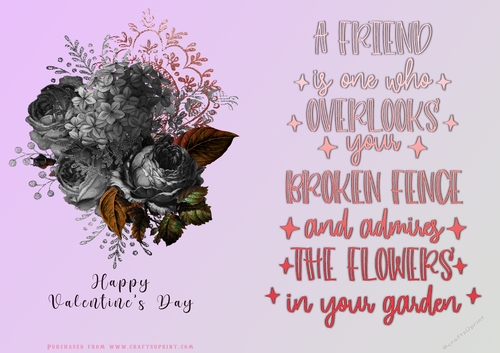 No Cut Just Print Valentines Day Card - A Friend Over the Fence - Flowers