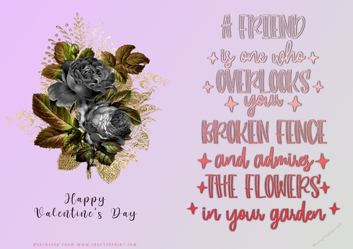 No Cut Just Print Valentines Day Card - A Friend Over the Fence - Flowers