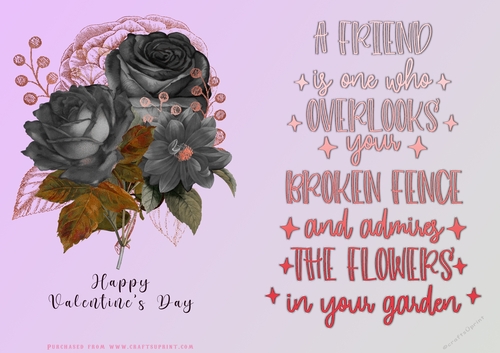 No Cut Just Print Valentines Day Card - A Friend Over the Fence - Flowers