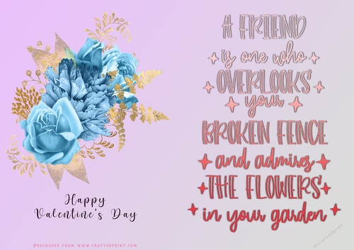 No Cut Just Print Valentines Day Card - A Friend Over the Fence - Flowers