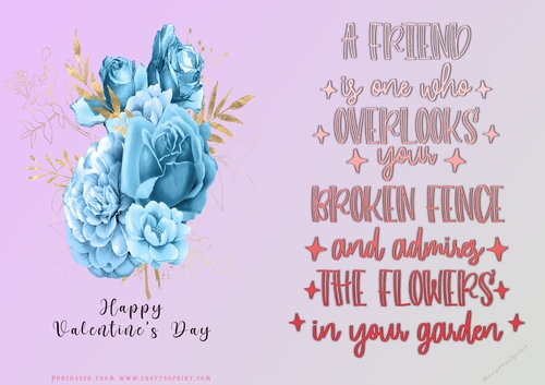 No Cut Just Print Valentines Day Card - A Friend Over the Fence - Flowers