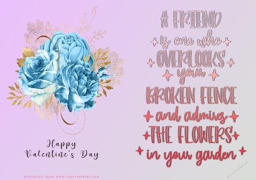 No Cut Just Print Valentines Day Card - A Friend Over the Fence - Flowers