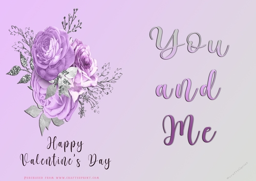 No Cut Just Print Valentines Day Card - You and Me - Flowers
