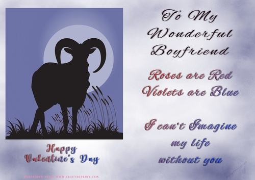 No Cut Just Print Valentines Day Card - Boyfriend - Ram