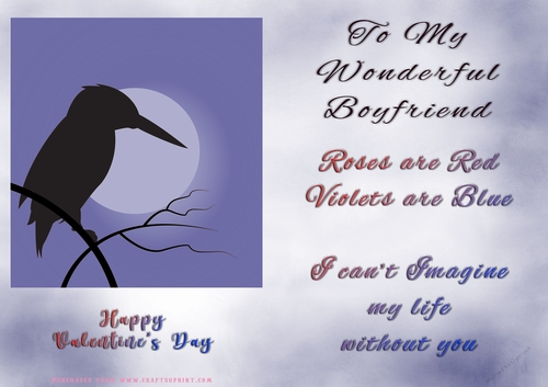No Cut Just Print Valentines Day Card - Boyfriend - Kingfisher