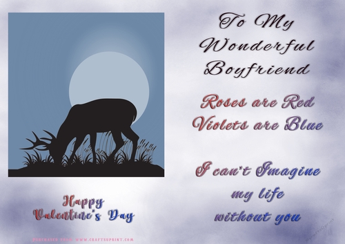 No Cut Just Print Valentines Day Card - Boyfriend - Deer