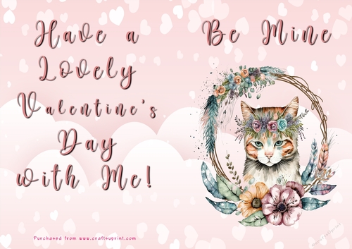 No Cut Just Print Valentines Day Card - Be Mine - Cat