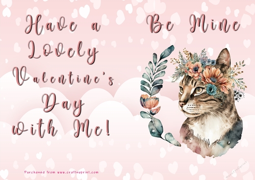 No Cut Just Print Valentines Day Card - Be Mine - Cat