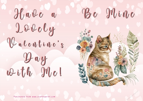 No Cut Just Print Valentines Day Card - Be Mine - Cat