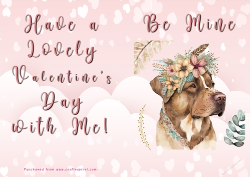 No Cut Just Print Valentines Day Card - Be Mine - Dog