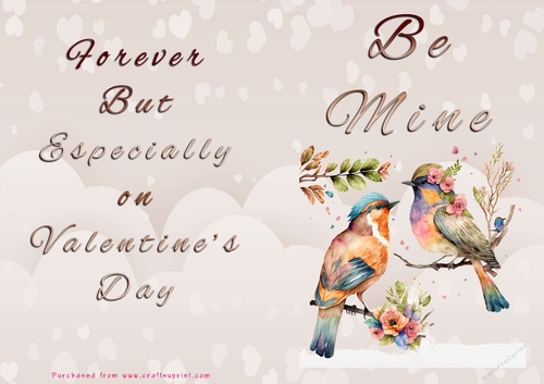 No Cut Just Print Valentines Day Card - Be Mine - Birds