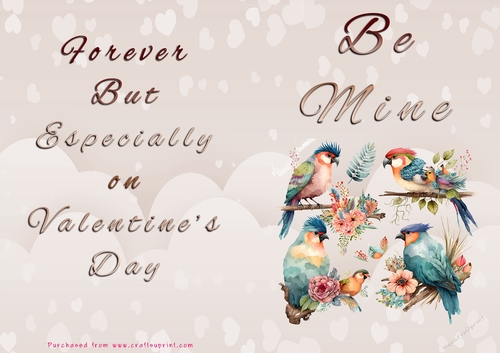 No Cut Just Print Valentines Day Card - Be Mine - Birds