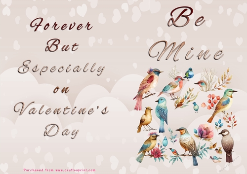 No Cut Just Print Valentines Day Card - Be Mine - Birds