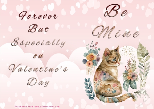 No Cut Just Print Valentines Day Card - Be Mine - Cat