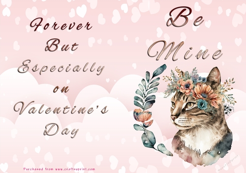 No Cut Just Print Valentines Day Card - Be Mine - Cat
