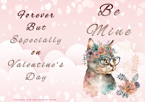No Cut Just Print Valentines Day Card - Be Mine - Cat