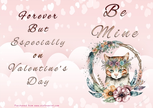 No Cut Just Print Valentines Day Card - Be Mine - Cat