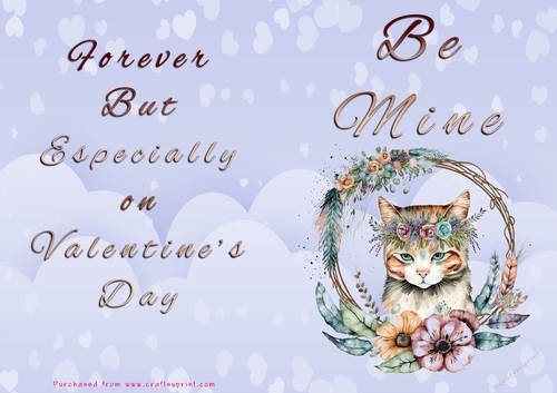 No Cut Just Print Valentines Day Card - Be Mine - Cat