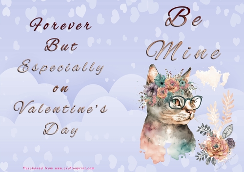 No Cut Just Print Valentines Day Card - Be Mine - Cat