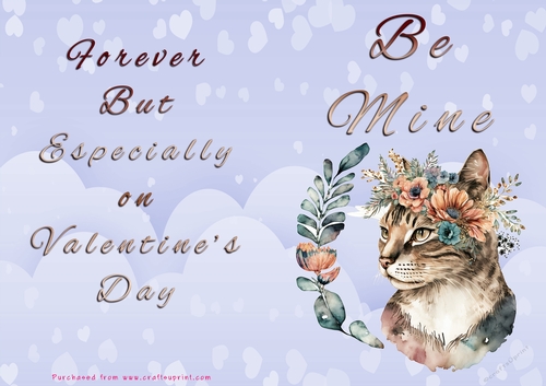 No Cut Just Print Valentines Day Card - Be Mine - Cat