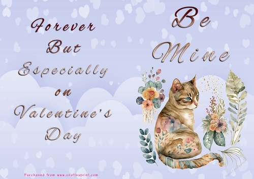 No Cut Just Print Valentines Day Card - Be Mine - Cat