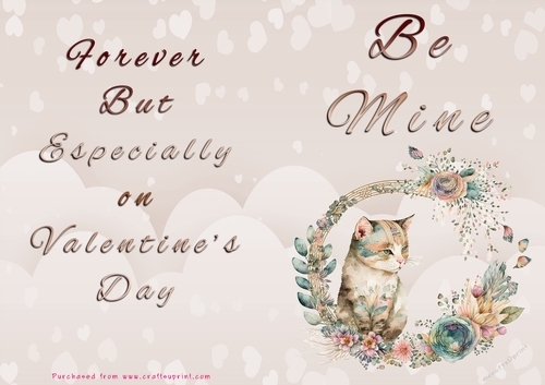 No Cut Just Print Valentines Day Card - Be Mine - Cat