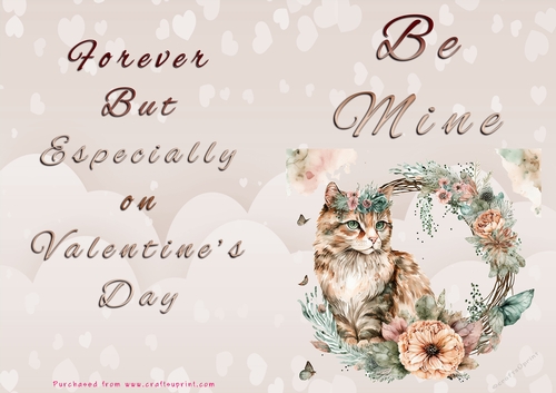 No Cut Just Print Valentines Day Card - Be Mine - Cat