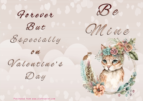 No Cut Just Print Valentines Day Card - Be Mine - Cat