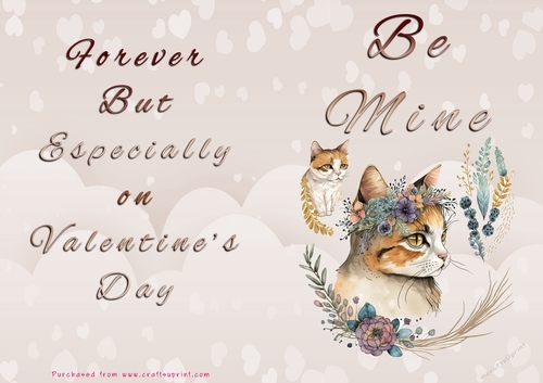 No Cut Just Print Valentines Day Card - Be Mine - Cat