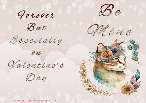 No Cut Just Print Valentines Day Card - Be Mine - Cat