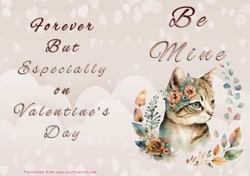 No Cut Just Print Valentines Day Card - Be Mine - Cat