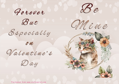 No Cut Just Print Valentines Day Card - Be Mine - Cat
