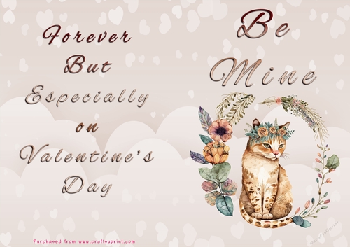 No Cut Just Print Valentines Day Card - Be Mine - Cat
