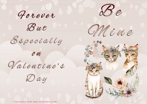 No Cut Just Print Valentines Day Card - Be Mine - Cat