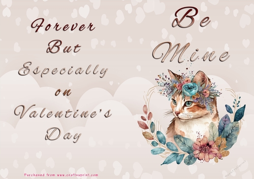 No Cut Just Print Valentines Day Card - Be Mine - Cat
