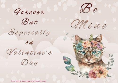 No Cut Just Print Valentines Day Card - Be Mine - Cat