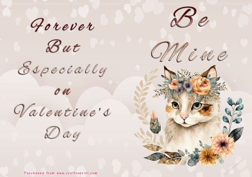 No Cut Just Print Valentines Day Card - Be Mine - Cat