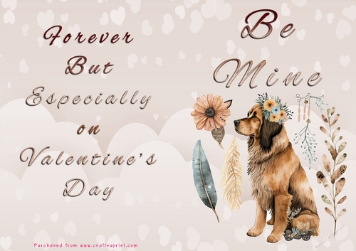 No Cut Just Print Valentines Day Card - Be Mine - Dog