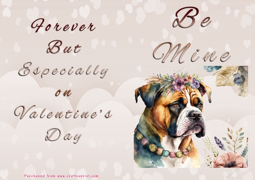 No Cut Just Print Valentines Day Card - Be Mine - Dog