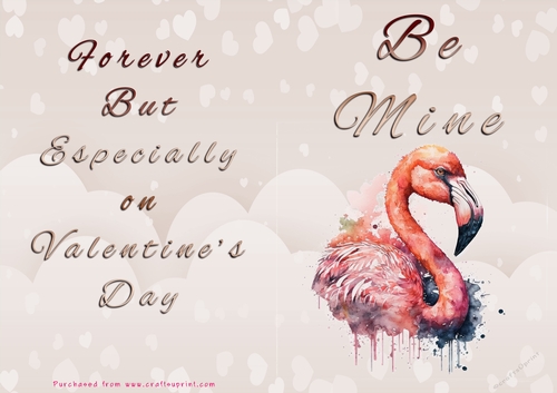 No Cut Just Print Valentines Day Card - Be Mine - Flamingo