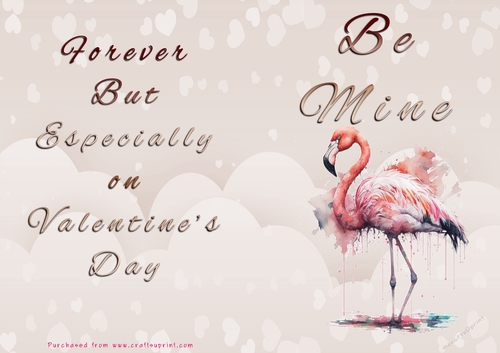 No Cut Just Print Valentines Day Card - Be Mine - Flamingo