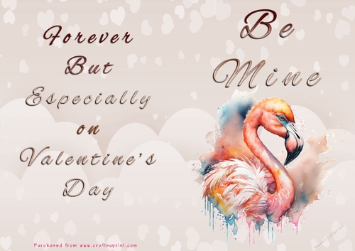 No Cut Just Print Valentines Day Card - Be Mine - Flamingo