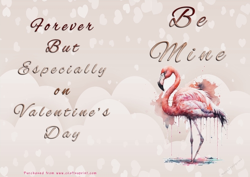 No Cut Just Print Valentines Day Card - Be Mine - Flamingo