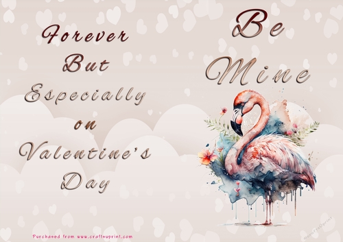 No Cut Just Print Valentines Day Card - Be Mine - Flamingo
