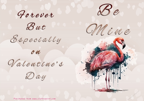 No Cut Just Print Valentines Day Card - Be Mine - Flamingo