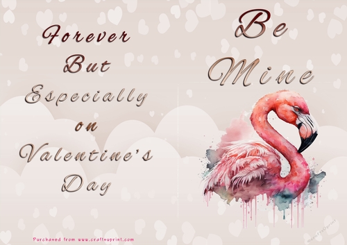 No Cut Just Print Valentines Day Card - Be Mine - Flamingo